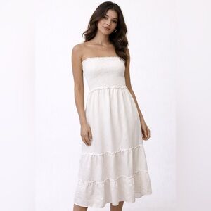 4Our Dreamers White Strapless Smocked Maxi Dress